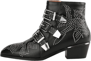 Arqa Women's Studded Chunky Heel Leather Ankle Boots