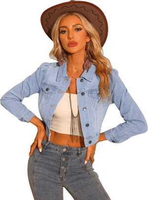 Allegra K Women's Lightweight Cropped Puff Sleeve Denim Jacket