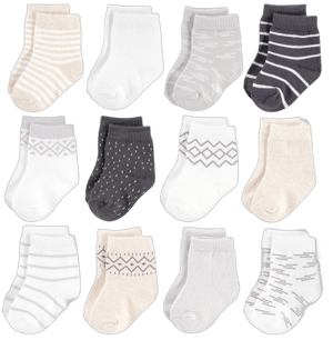 Touched by Nature Baby Unisex Organic Cotton Socks, Modern Neutral, 12-24 Months