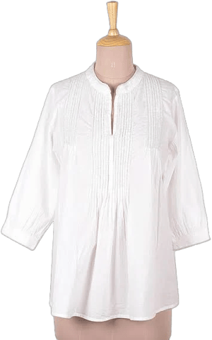 Novica Cotton Blouse with Beadwork and Pintucks