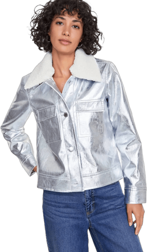 On 34th Women's Metallic Faux-Leather Jacket with Removable Faux-Sherpa