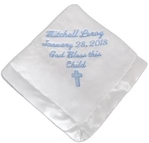 Personalized White Christening Baby Blanket