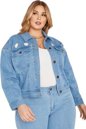 Ashley Stewart Plus Size Crystal Cutout Denim Jacket