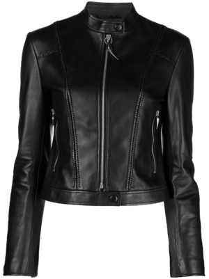 Roberto Cavalli Women's Calf Leather Jacket with Band Collar