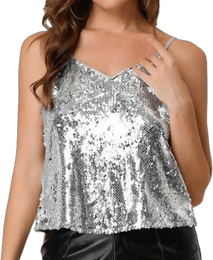 Women's Sequin Spaghetti Strap Crop Camisole Tank Tops, Size: XL, Silver