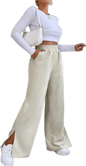 Womens Corduroy Flare Pants Slim Fit 70s Bell Bottoms Fall Casual Stretch Lightweight Medium High Waisted Trousers XX-Large Beige