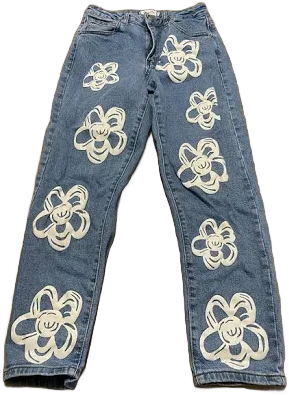 Rue21 Women's White Flower Print Straight Jeans