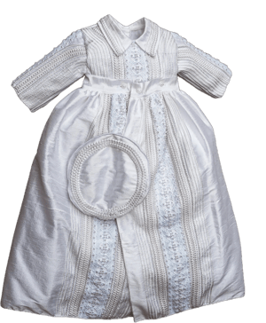 Baby Boy Christening Outfit Burbvus B017 | Handmade Baptism Gown | 100% Silk | White or Ivory | Heirmloom Christening gown