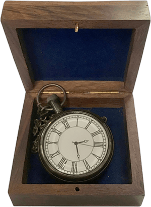 Antique Vintage Brass Pocket Watch with Wooden Box