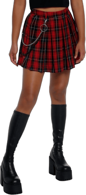 Social Collision Plaid Side Chain Pleated Skirt