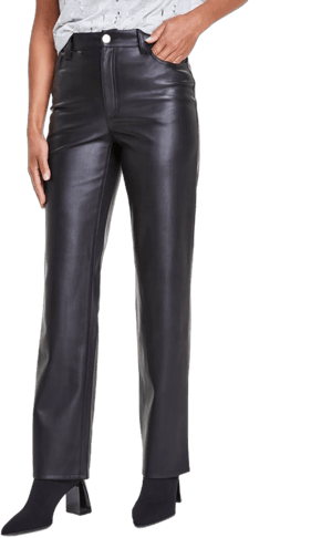 I.N.C. International Concepts Women's Faux-Leather Straight-leg Pants