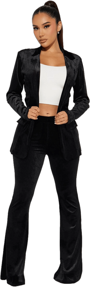 Fashion Nova Velvet Blazer Flare Pant Set