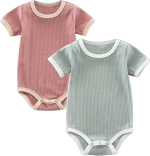 Baby Bodysuit,Short Sleeve Boys Girls Romper,100% Cotton Unisex Baby Clothes,Button Outfit,Pack of 2 Pink&green 0-3Months