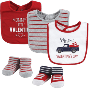 Hudson Baby Infant Boy Cotton Bib and Sock Set, Valentine Truck, One Size