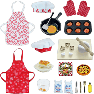 Christmas Elf Accessories - 28Pcs Elf Doll Cooking Accessories Include Baker Outfit Mini Baking Props for Elf Dollhouse, Xmas Elf Clothes and Accessories Gift for Kids Baking Set