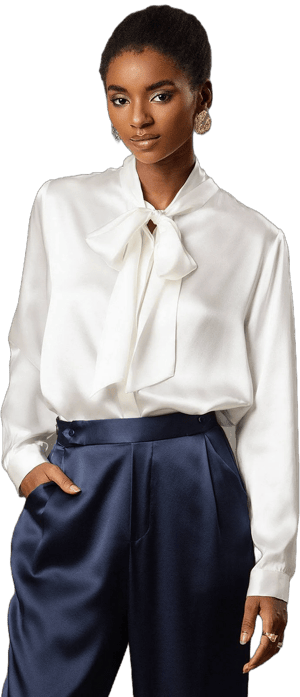 Women's Elegant Silk Long Sleeve Bow-Tie Neck Blouse