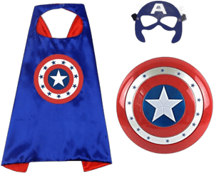 OMGOD Superhero Captain Shield + Cape Cosplay Set, For Cartoon Dress up Costumes Suit, Plastic Shield Satin Cape, for Kids Boy Role Play Toy, Boys birthday gifts Present for 4 5 6 7 8 9 10 years