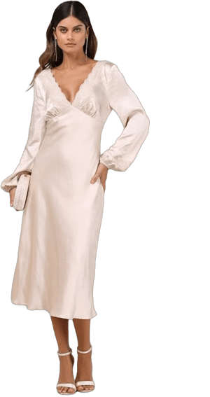 Lulus Satin Long Sleeve Midi Dress