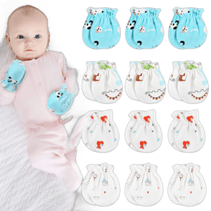 Deago 12 Pairs Newborn Baby Cotton Mittens No Scratch Gloves Unisex Newborn Mittens for Baby Boys Girls 0-6 Months