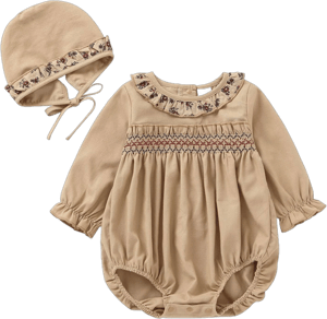 Baby Girl Long Sleeve Bubble Romper with Bonnet