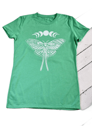 HearthandHarrow Women's Organic and Recycled Tri-Blend Luna Moth T-