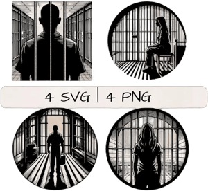 Prisoner SVG Bundle, Jail PNG, Inmate Clipart, Hand drawn Prisoner Pictures for print and engraving