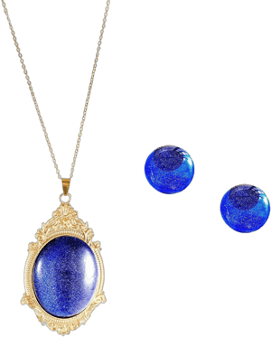 ZNTU Princess Costume Peach Necklace Earrings Blue Gem Jewelry Set Big Peach Necklace Halloween Costume Cosplay Accessories