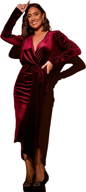 Stacey Solomon Velvet Wrap Front Drape Midi Dress