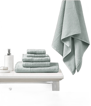 Madison Park 6 Pieces Spa Waffle Cotton Luxurious Towel Set,Premium Texture Waffle Weave,Highly Absorbent,Quick Dry,Hotel Spa Quality Wash Clothes For Bathroom,Assorted Sizes