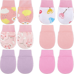 6 Pairs Newborn Baby Mittens No Scratch Gloves Infant Toddler Anti Scratch Essentials Unisex Cotton for 3-9 Months Girls Boys(Pink Series, Cute)