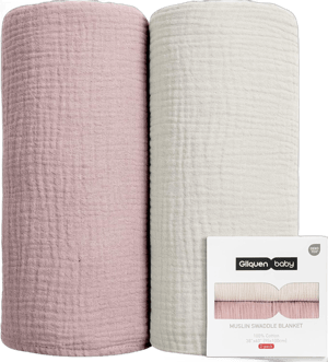 GLLQUEN BABY Muslin Swaddle Blankets for Girls, 2-Pack Organic Baby Blankets for Girl Boy, Newborn Receiving Blanket, Baby Swaddle Blanket Unisex, Baby Essentials, Registry & Gift Pink & Light Gray B- 2 Pack