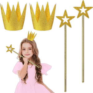 U-Goforst Gold Star Wand and Crown - Paper Gold Crowns Hats Angel Princess Fairy Costume for Wedding Party Cosplay Birthday Halloween Dress up Accessories