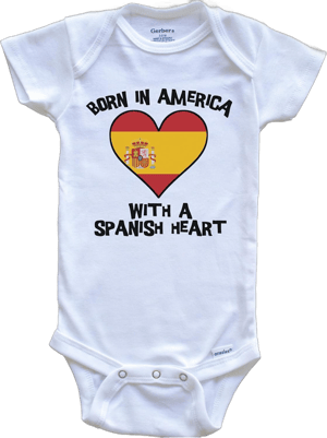 Born in America with A Spanish Heart One Piece Baby Bodysuit Spain Flag Baby Bodysuit 0-3 Months White