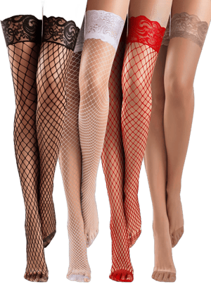 Bencailor Women's Silky Lace Top Fishnet Thigh High Stockings