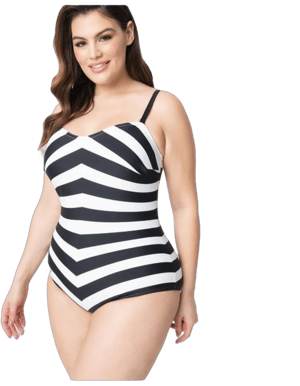 Unique Vintage Plus Size Barbie Chevron Stripe Bathing Suit