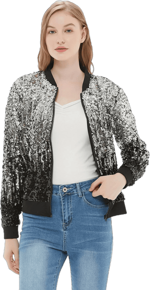 Anna-Kaci Sequin Ombre Sparkle Bomber Jacket