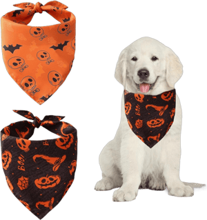 2 Pack Halloween Dog Bandanas,Pumpkin Bat Halloween Dog Scarf,Premium Durable Fabric,Orange Black Dog Bandanas Boy Girl for Medium Large Dogs (Black)