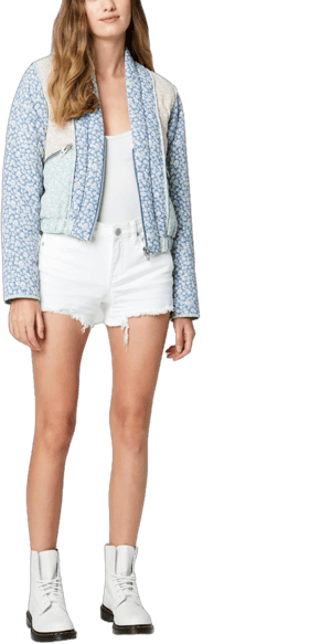 BLANKNYC Women's Luxury Floral Patch Denim Jacket