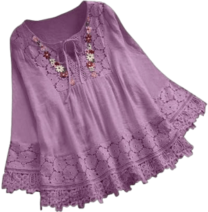 Womens Cotton Linen Embroidered Tops Loose Tunic Shirts 3/4 Long Sleeve Fall Lace Blouse Boho Peasant Trendy Clothes Large Purple_women's Fall Linen Tunic Shirt