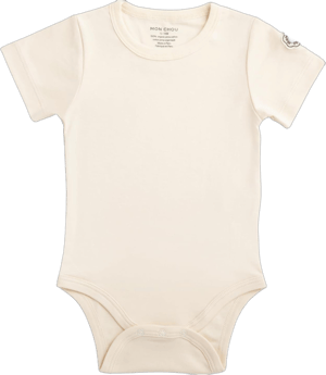 Baby Short Sleeve Onesie, 100% Organic Pima Cotton Bodysuit, Safety Pocket for Security Tracker, Infant Boy Girl Ivory 18-24 Months