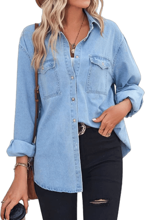 Women's Long Sleeve Denim Button Down Shirt