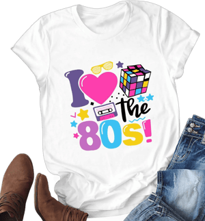 PECHAR I Love The 80's Shirt for Women Vintage 80s Music Graphic Tshirt 80's Party Short Sleeve Blouse Tops