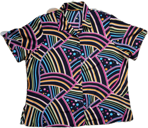 1990s Y2K Rainbow Op Art Striped Polka Dot Short Sleeve Button Up Blouse