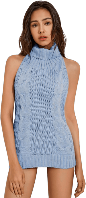 YOMORIO Womens Anime Virgin Killer Sweater Japanese Turtleneck Knitted Underwear Backless Pullover Medium Blue