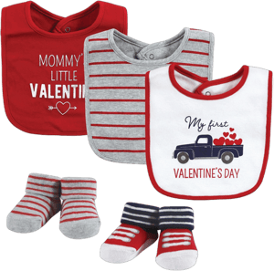 Hudson Baby Infant Boy Cotton Bib and Sock Set, Valentine Truck, One Size