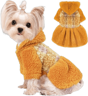 XS Dog Sweater Dress - Dog Sweaters for Small Dogs Girl Plaid Dog Dress Hoodie Fleece Dog Winter Clothes Cold Weather Pet Clothing Dog Coat Chihuahua Clothes Yorkie Clothes Cat Apparel Yellow X-Small