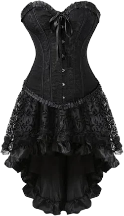 Gothic Ruffled Lace-up Corset Dress Suit, A - Sleeveless / Black / L (Bust 90-95 cm)