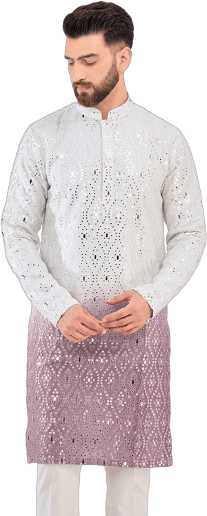 Kasbah Clothing Men's Silk Mirror Work Kurta