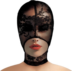 Master Series Lace Seduction Bondage Hood. BDSM Mask and Sexy Fetish Fantasy Costume for Women, Men & Adult Couples. Machine Washable, Polyester, Black, One Size Fits Most