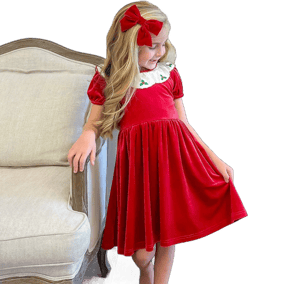 Southern Smocked Co. Embroidered Velvet Holly Dress